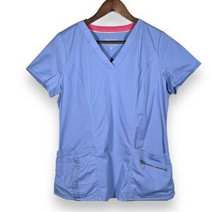 Beyond Scrubs Top Women‎ Size M Blue Zip Pocket